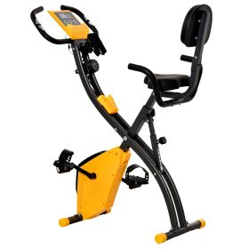 3 in 1 Folding Exercise Bike, Foldable Stationary Bike with 8-Level Magnetic Resistance, Adjustable Seat, Yellow