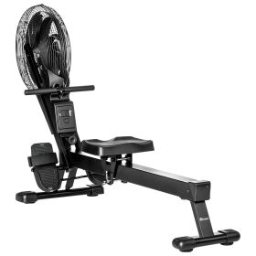 Air Rowing Machine, Foldable Rower with LCD Digital Monitor & Steel Frame for Home Gym Use (Option: Black-1350x225x700 mm)