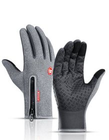 Winter Gloves Touch Screen Riding Motorcycle Sliding Waterproof Sports Gloves With Fleece (Option: grey-M)