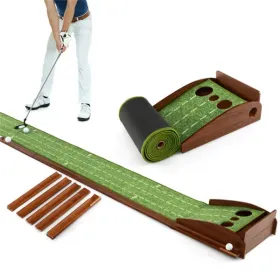 10ft Golf Putting Mat - Automatic Ball Return, 3 Hole Sizes (3.5"/2.7"/2.4"), Brown+Green (Option: defaulttitle)