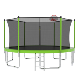 14FT For Kids Children With Safety Enclosure Net Outdoor Backyards Large Recreational Trampoline (Option: Green)
