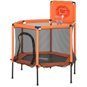 48" Kids Trampoline  with Safety Enclosure Net, Basketball Hoop for Ages 3-6, Gifts for Boys & Girls, Orange (Option: Orange-830x375x230 mm)