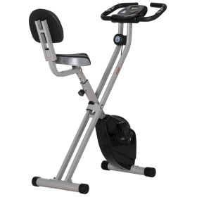 Foldable Upright Training Exercise Bike Indoor Stationary X Bike with 8 Levels of Magnetic Resistance for Aerobic Exercise, Grey (Color: Grey)
